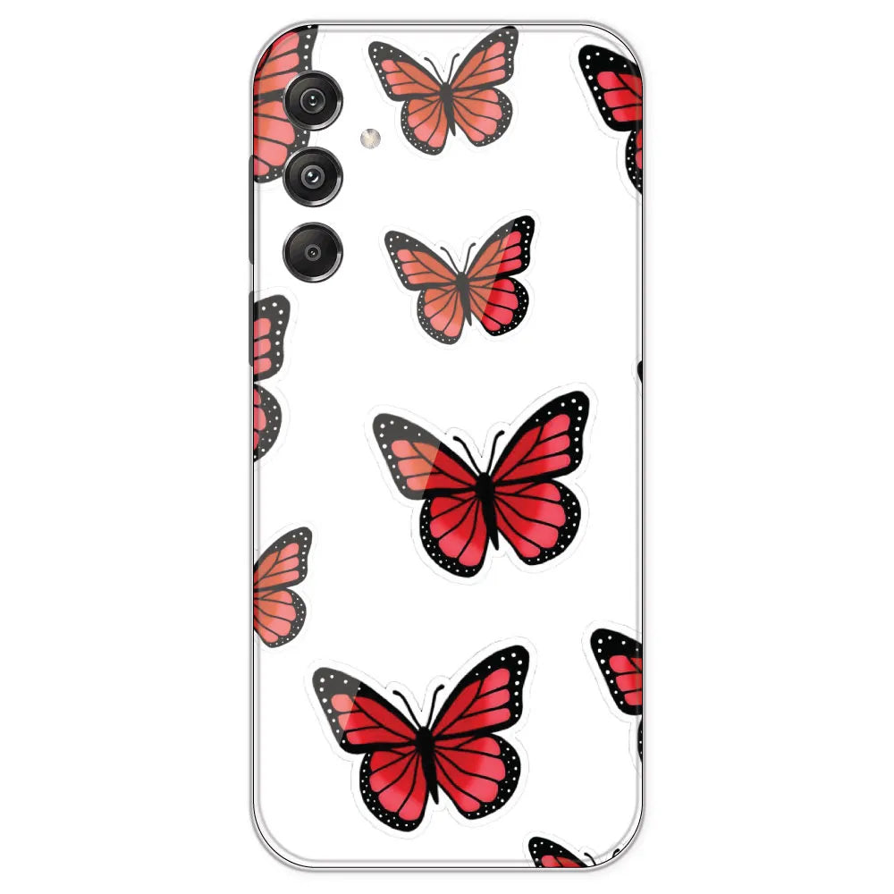 Red Butterfly - Clear Printed Silicone Case For Samsung Galaxy M34