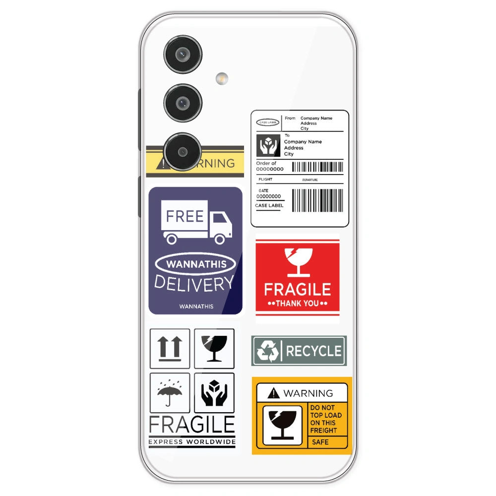 Caution Labels - Clear Printed Silicone Case For Samsung Galaxy M35