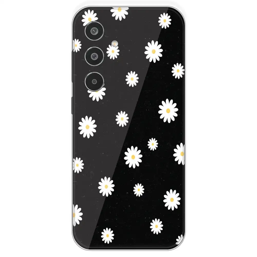 White And Black Flower - Printed Silicone Case For Samsung Galaxy M35