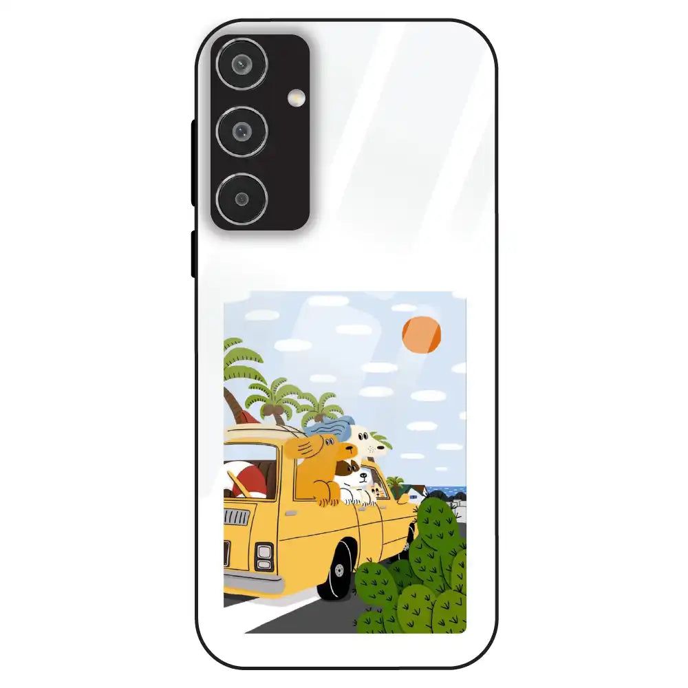 Cute Dog Travel Cartoon - Glass Case For Samsung Galaxy M35