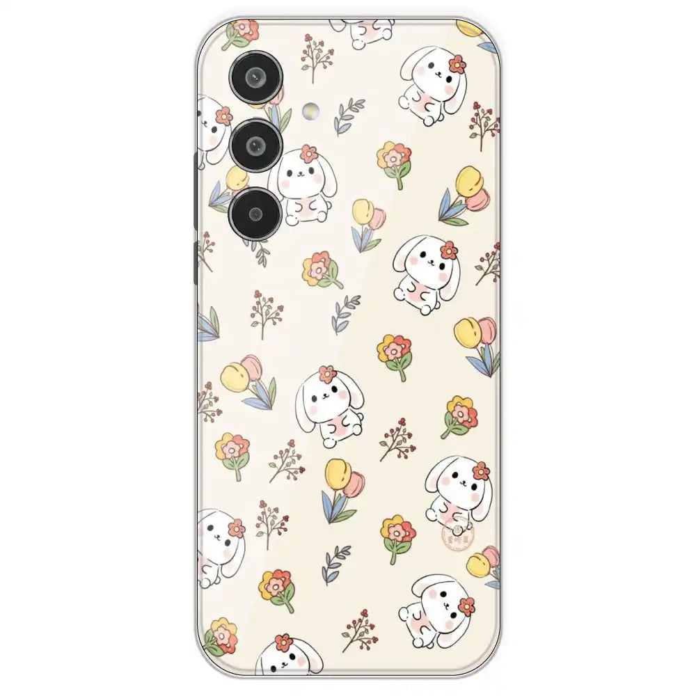 Cute Bunny And Flowers - Printed Silicone Case For Samsung Galaxy M35