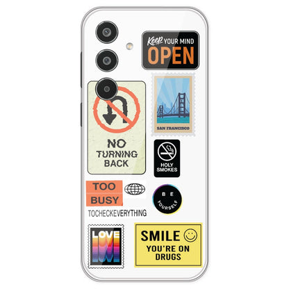 Retro Labels - Clear Printed Silicone Case For Samsung Galaxy M35