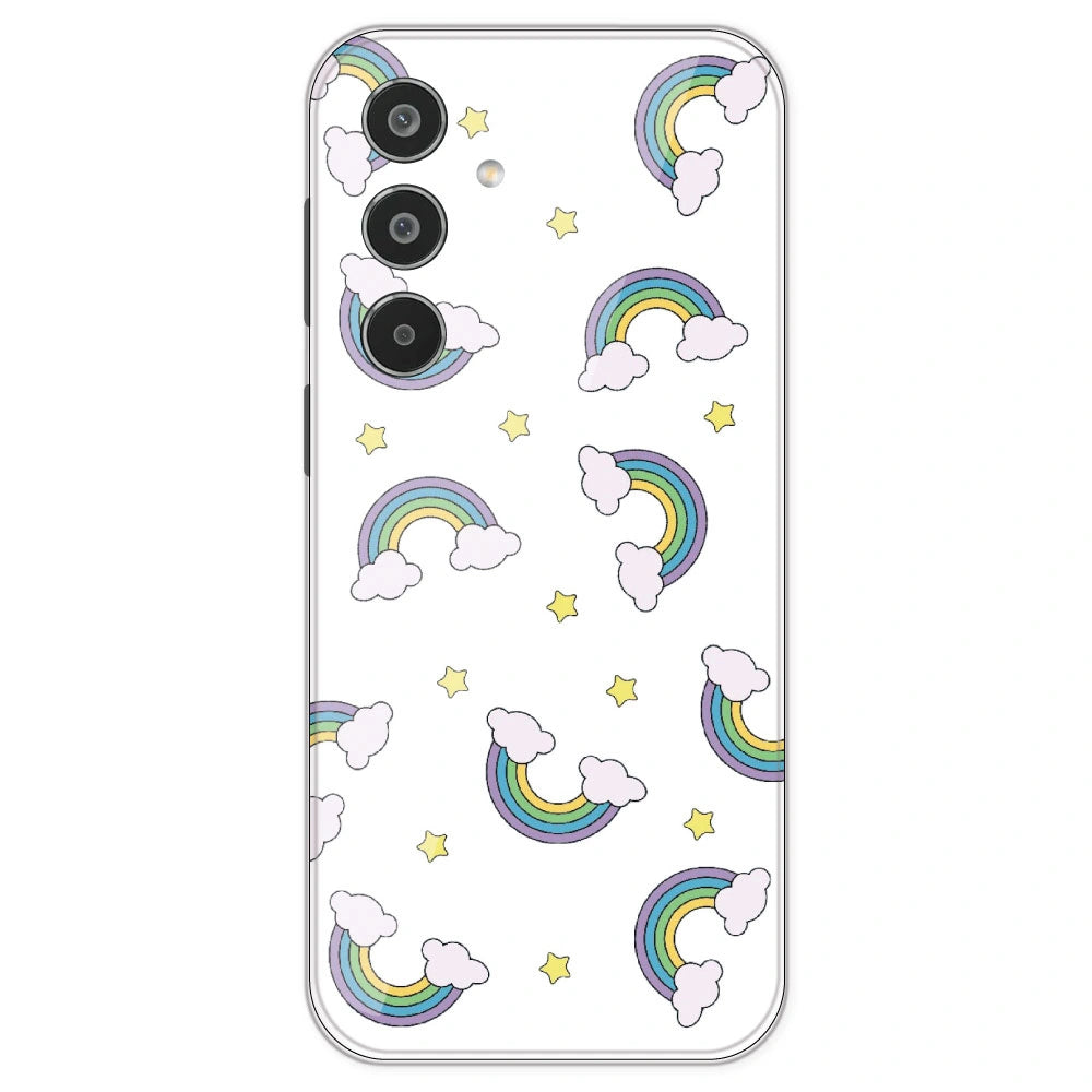 Rainbow With Clouds - Clear Printed Silicone Case For Samsung Galaxy M35