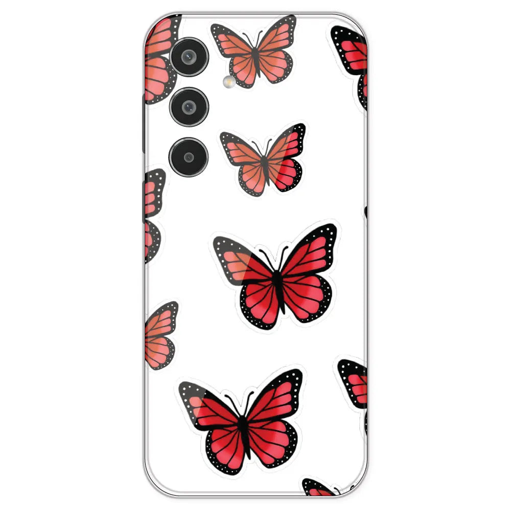 Red Butterfly - Clear Printed Silicone Case For Samsung Galaxy M35
