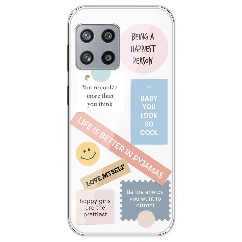 Be Happy - Clear Printed Silicone Case For Samsung Galaxy M42