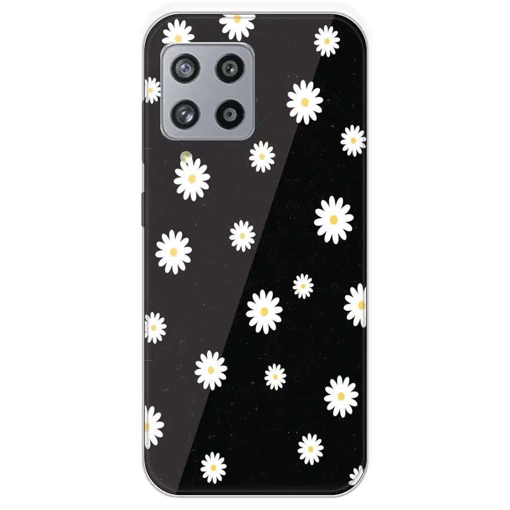 White And Black Flower - Printed Silicone Case For Samsung Galaxy M42