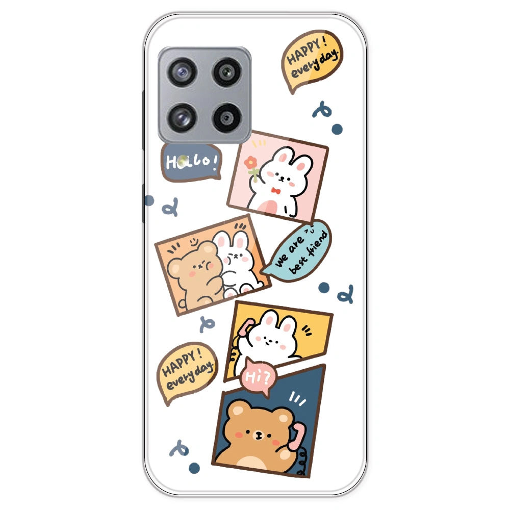 Happy Rabit And Bear - Clear Printed Silicone Case For Samsung Galaxy M42