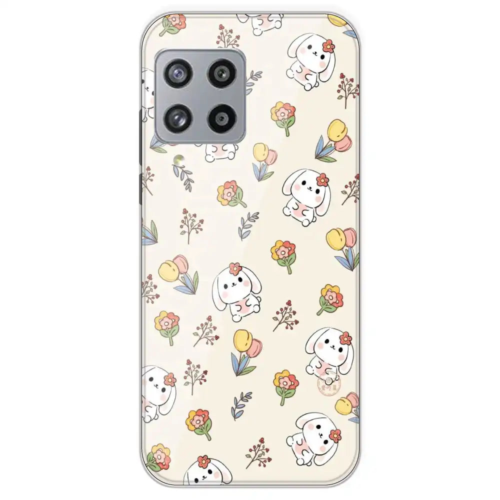 Cute Bunny And Flowers - Printed Silicone Case For Samsung Galaxy M42