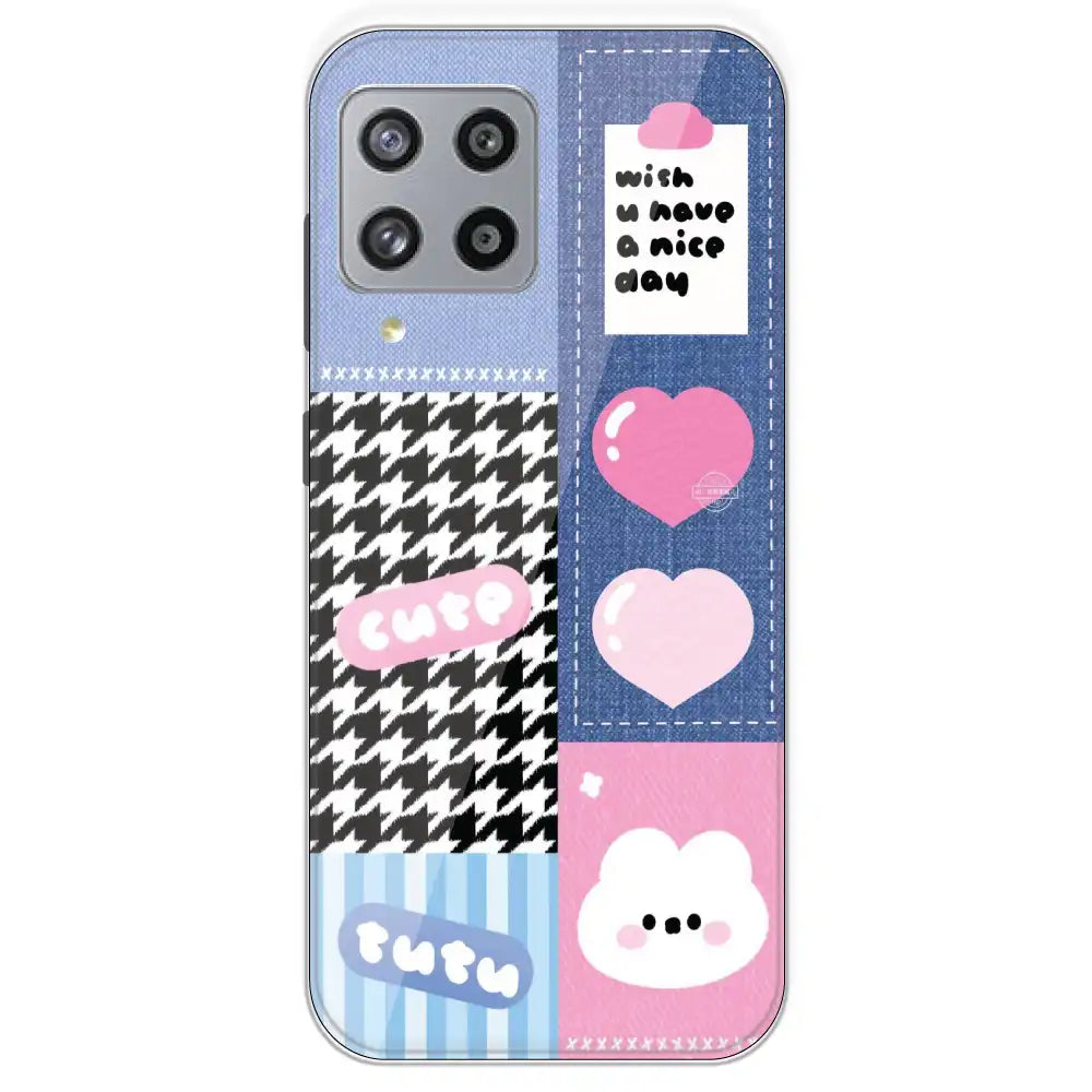 Cute Pink Bear Collage - Printed Silicone Case For Samsung Galaxy M42