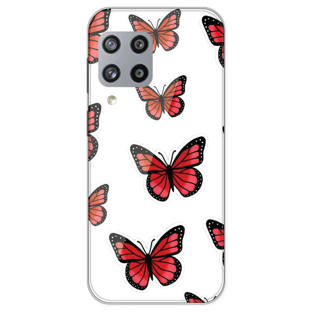 Red Butterfly - Clear Printed Silicone Case For Samsung Galaxy M42