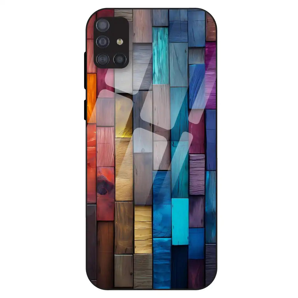 Color Block Wood Texture - Glass Case For Samsung Galaxy M51