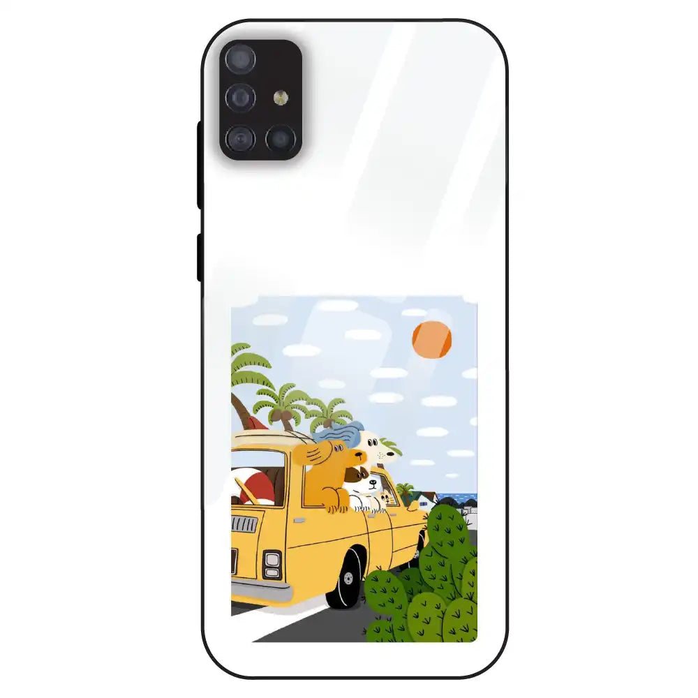 Cute Dog Travel Cartoon - Glass Case For Samsung Galaxy M51