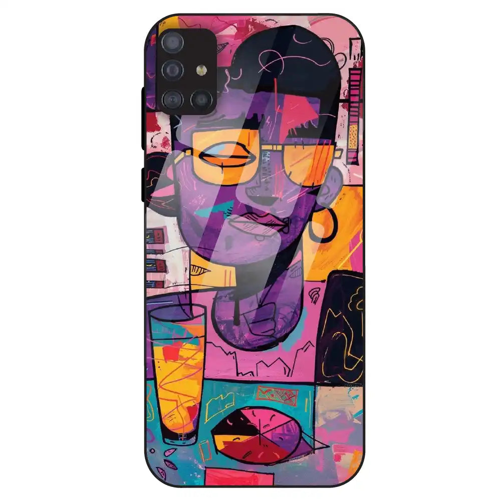 Abstract Neon Portrait - Glass Case For Samsung Galaxy M51