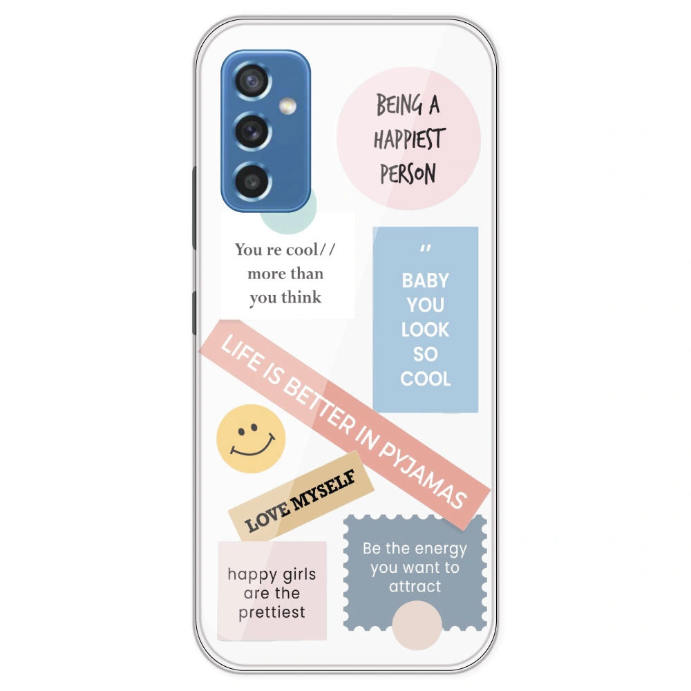 Be Happy - Clear Printed Silicone Case For Samsung Galaxy M52