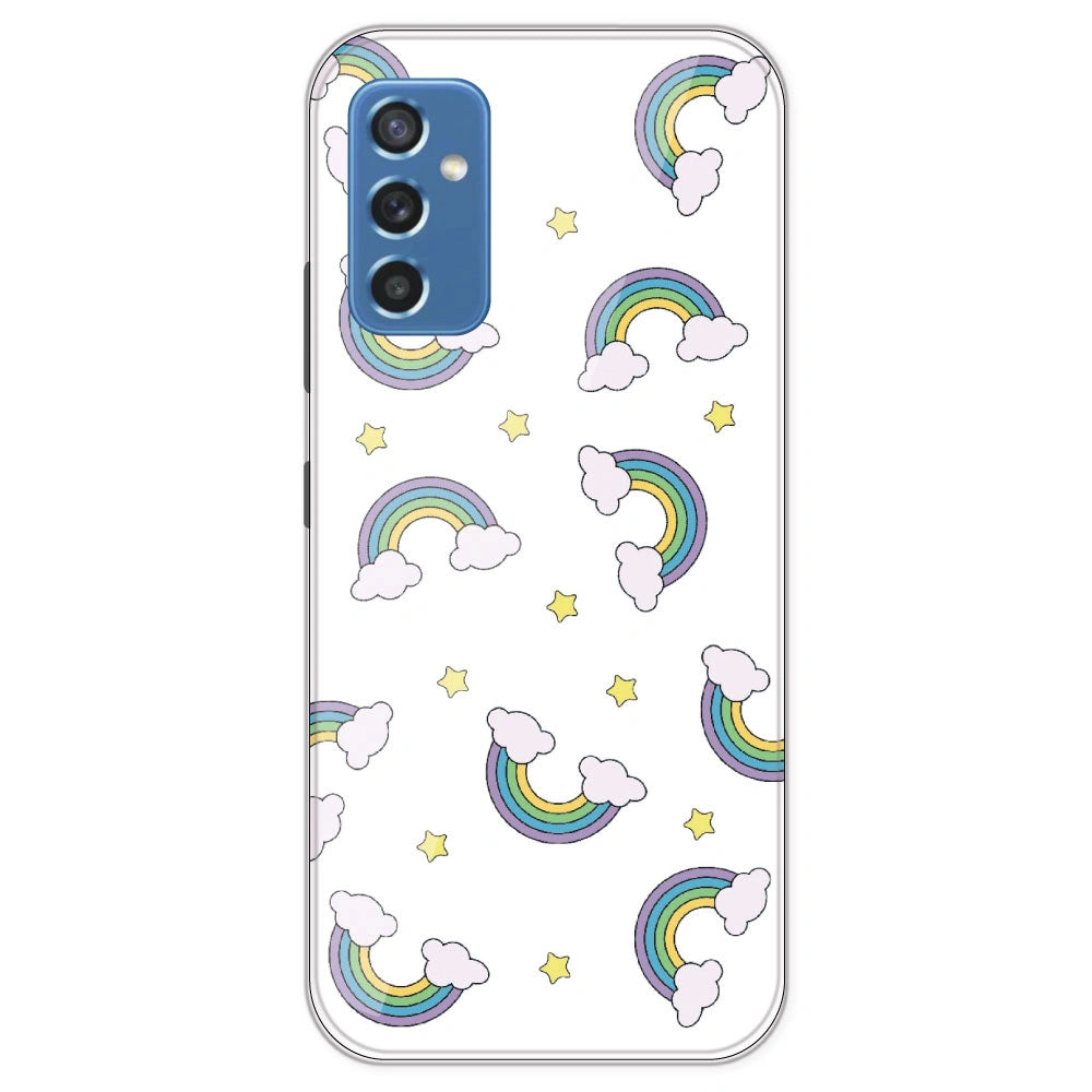 Rainbow With Clouds - Clear Printed Silicone Case For Samsung Galaxy M52