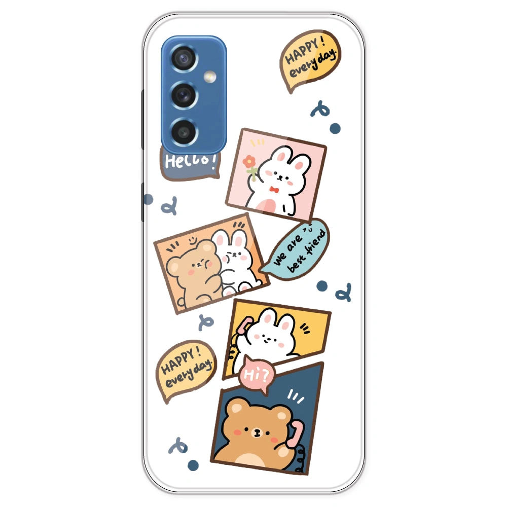 Happy Rabit And Bear - Clear Printed Silicone Case For Samsung Galaxy M52