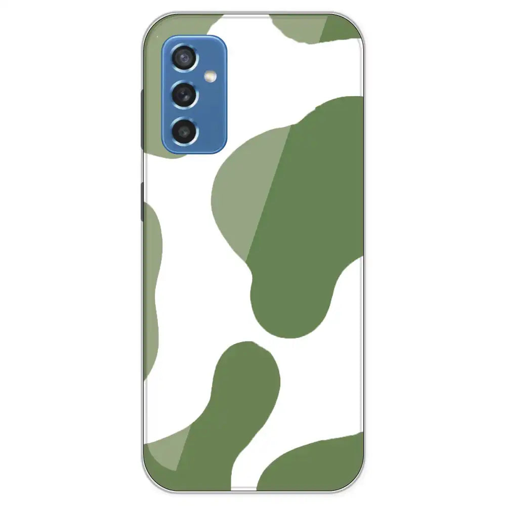 Olive Green Cow Print - Clear Printed Silicone Case For Samsung Galaxy M52
