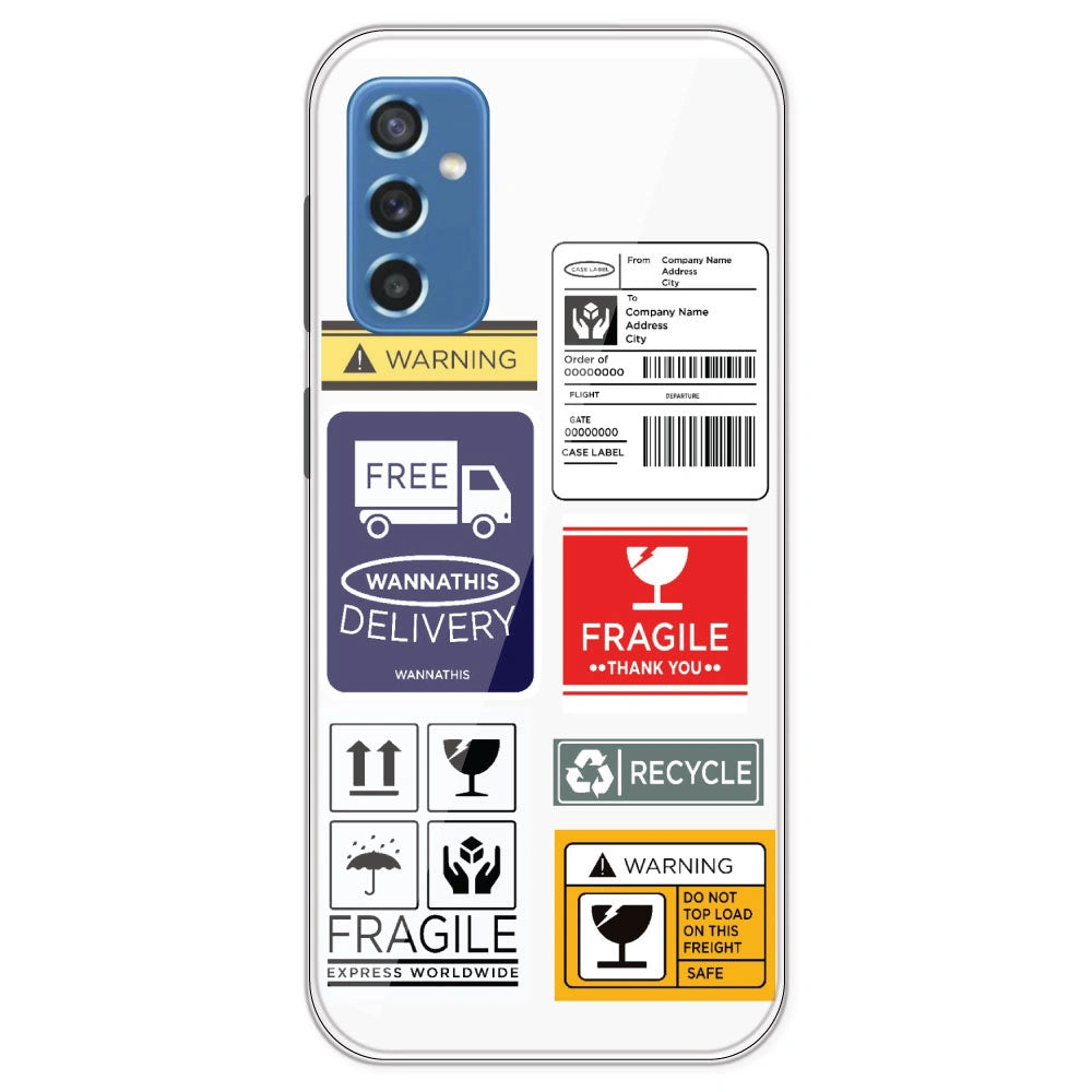 Caution Labels - Clear Printed Silicone Case For Samsung Galaxy M52