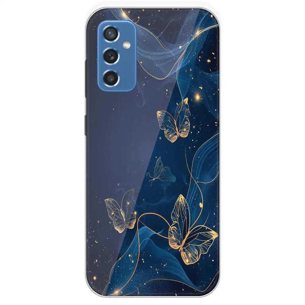 Blue With Gold Butterflies - Printed Silicone Case For Samsung Galaxy M52