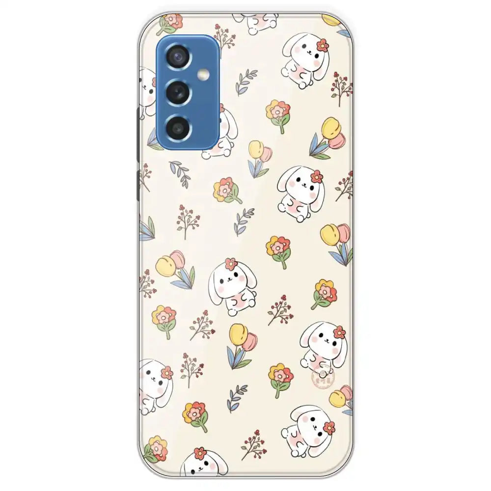 Cute Bunny And Flowers - Printed Silicone Case For Samsung Galaxy M52
