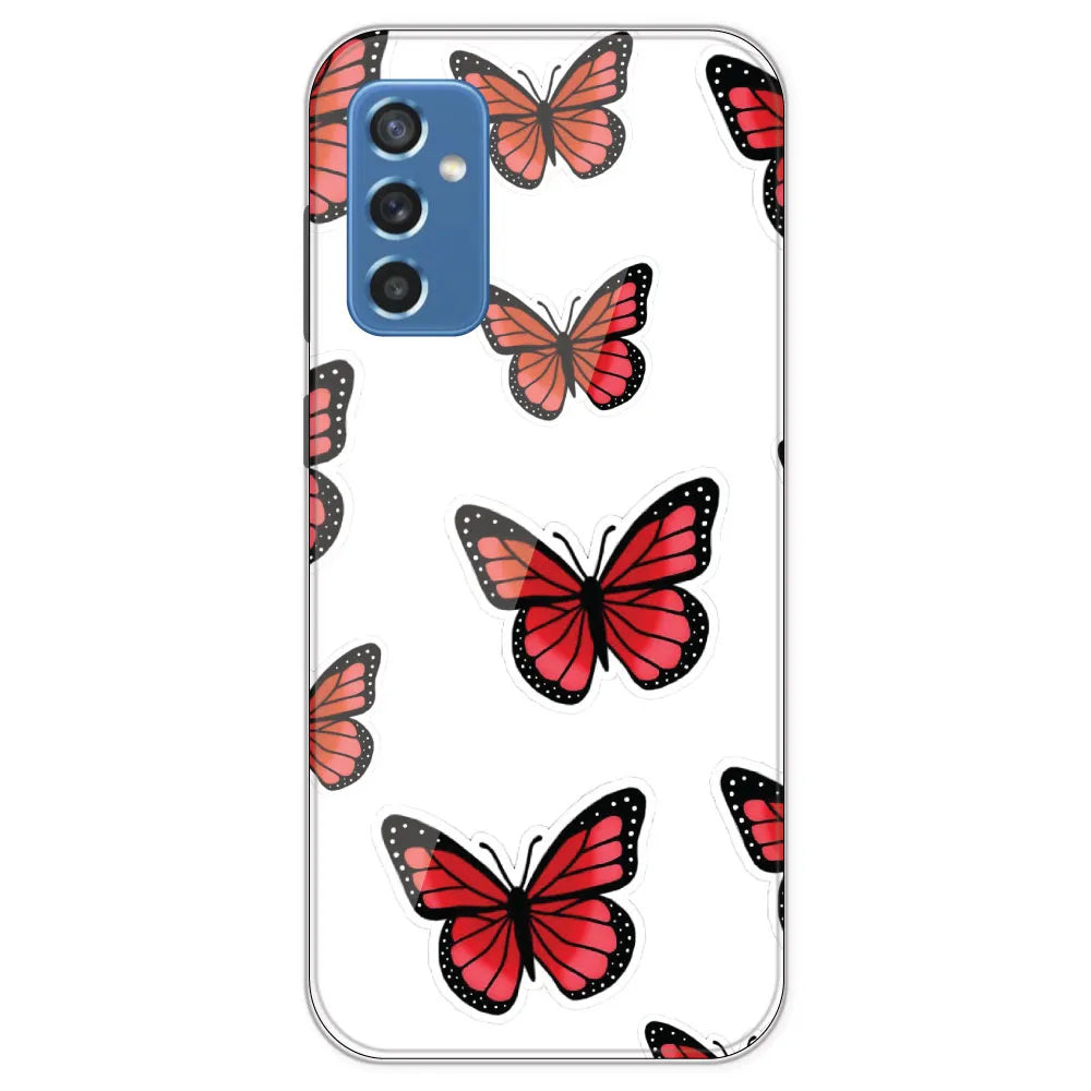 Red Butterfly - Clear Printed Silicone Case For Samsung Galaxy M52