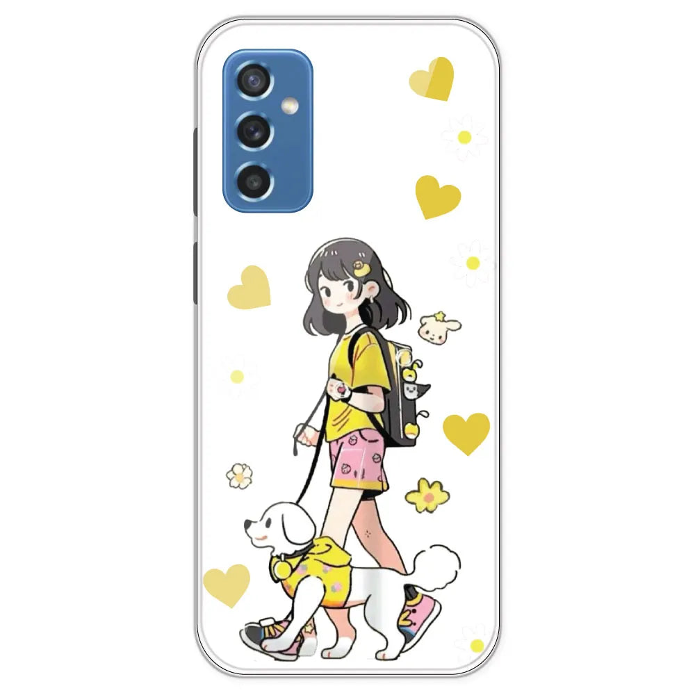 Yellow Girl And Dog - Clear Printed Silicone Case For Samsung Galaxy M52