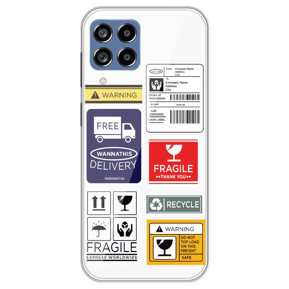 Caution Labels - Clear Printed Silicone Case For Samsung Galaxy M53