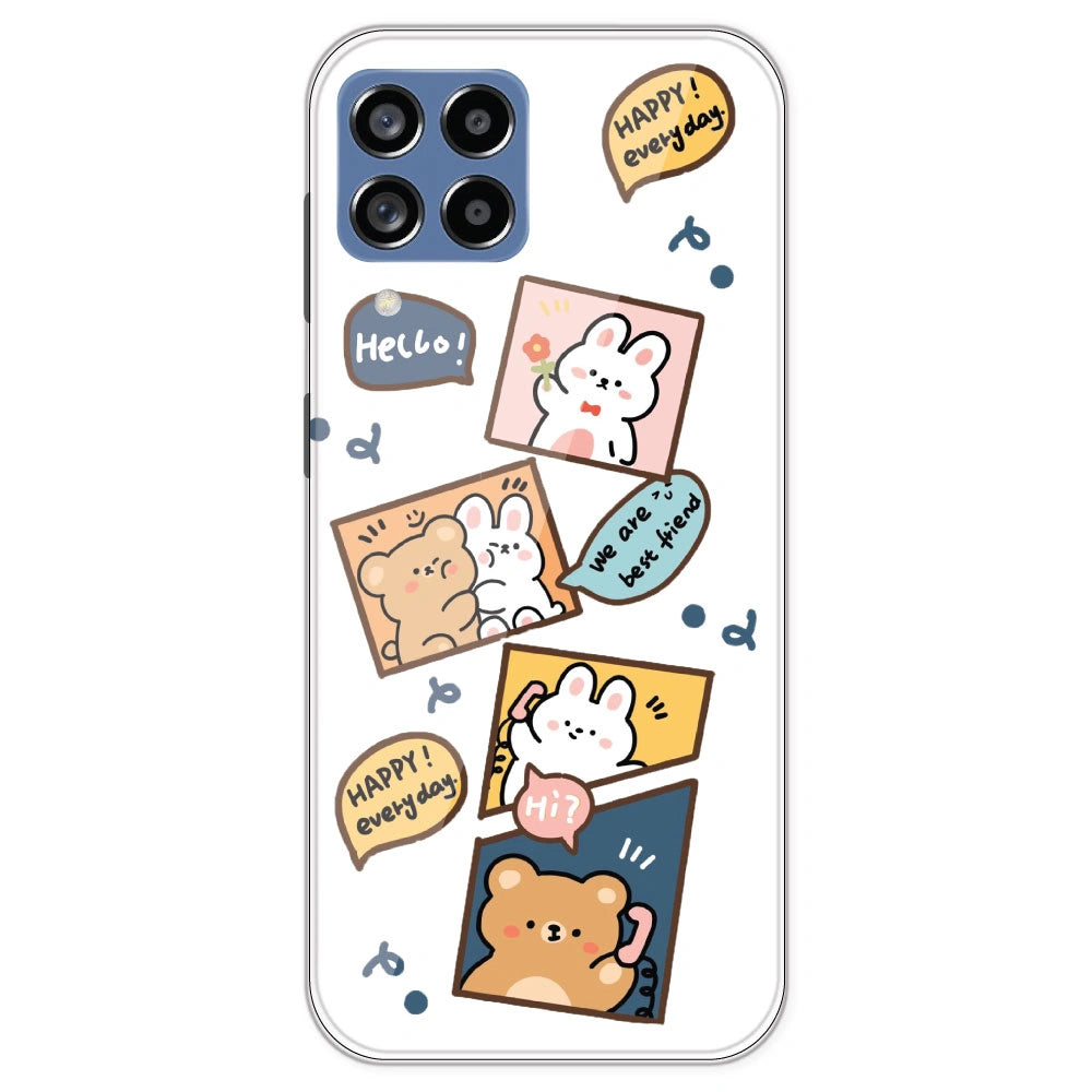 Happy Rabit And Bear - Clear Printed Silicone Case For Samsung Galaxy M53