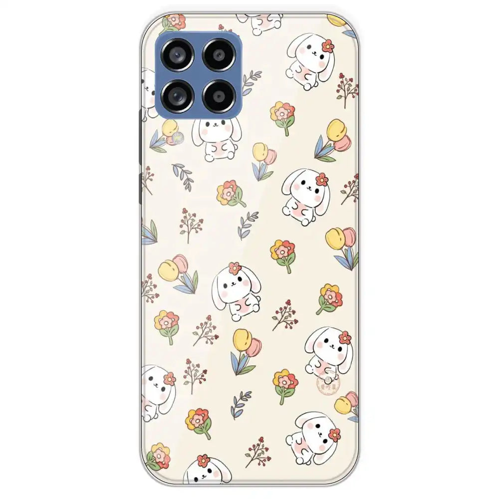 Cute Bunny And Flowers - Printed Silicone Case For Samsung Galaxy M53