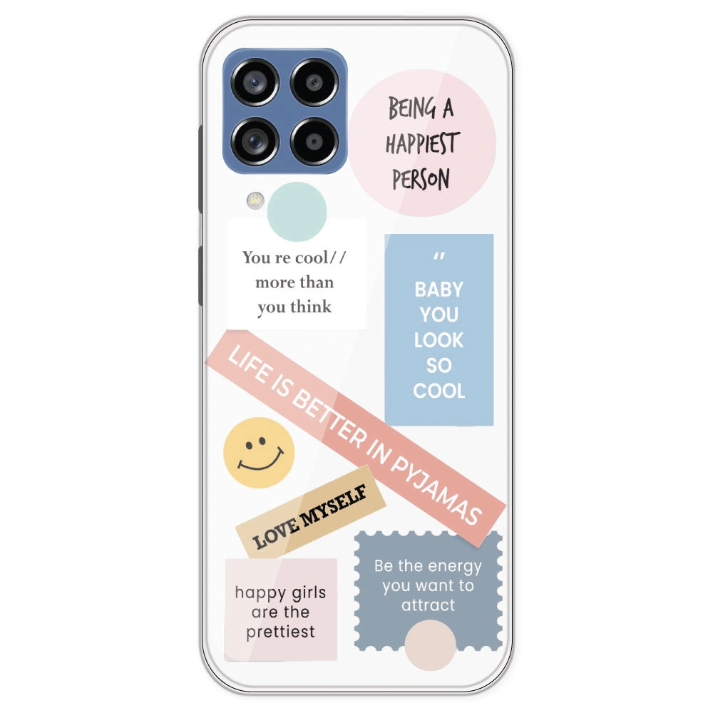Be Happy - Clear Printed Silicone Case For Samsung Galaxy M53