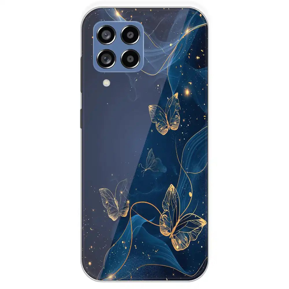 Blue With Gold Butterflies - Printed Silicone Case For Samsung Galaxy M53