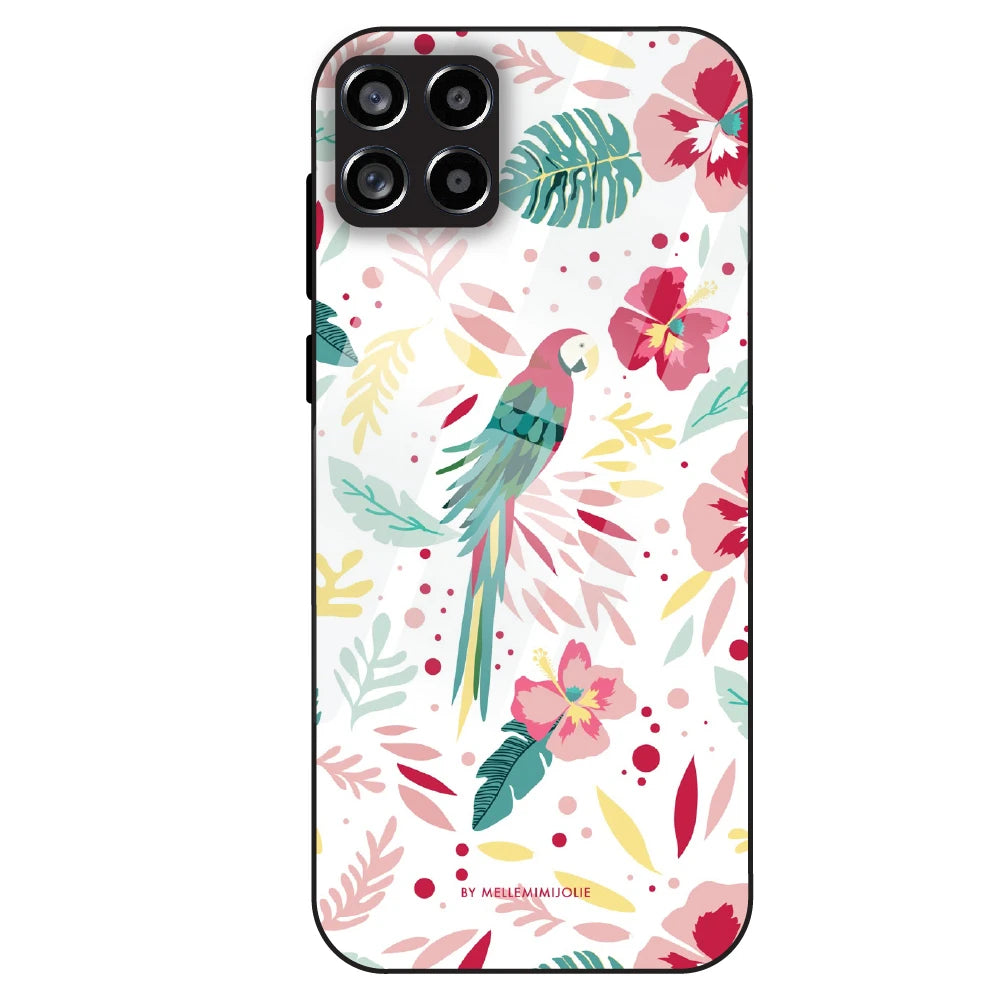 Tropical Parrot Floral - Glass Case For Samsung Galaxy M53