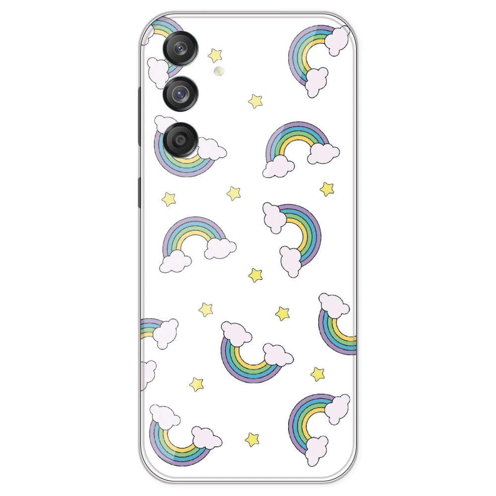 Rainbow With Clouds - Clear Printed Silicone Case For Samsung Galaxy M55