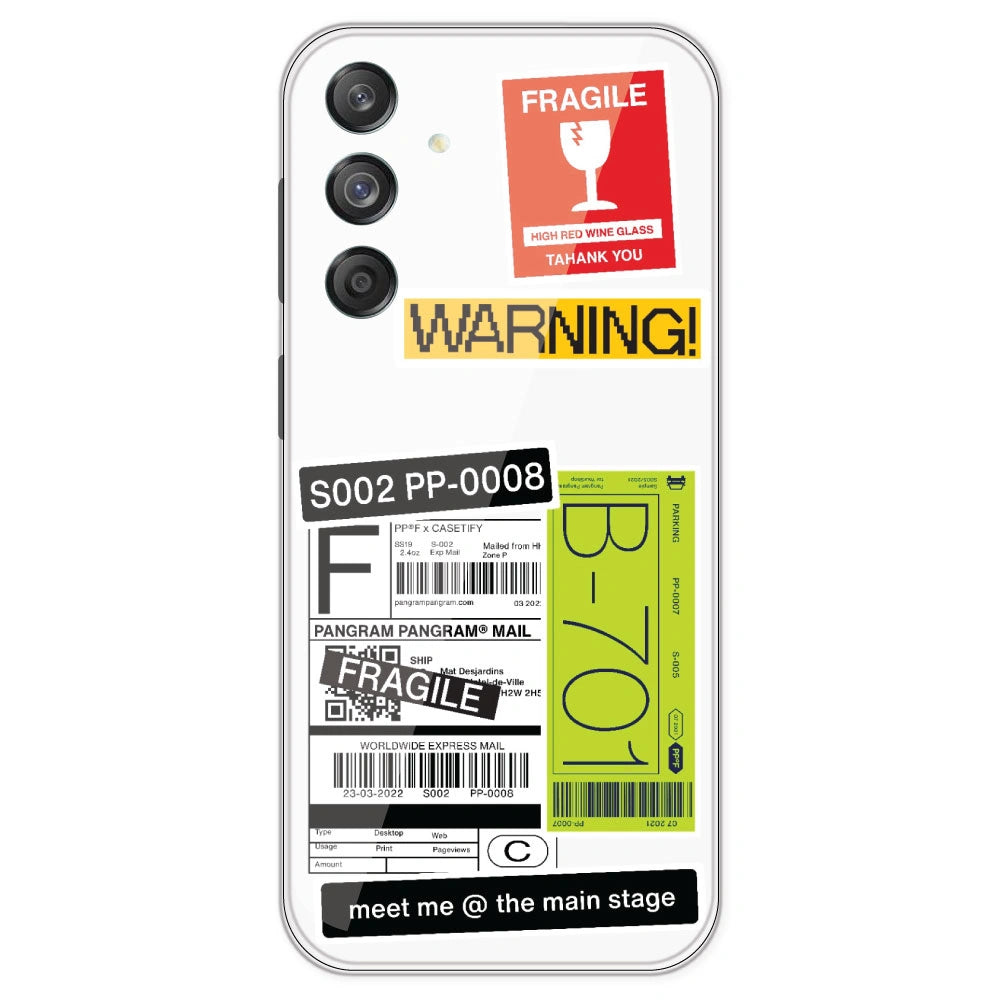 Fragile Labels - Clear Printed Silicone Case For Samsung Galaxy M55