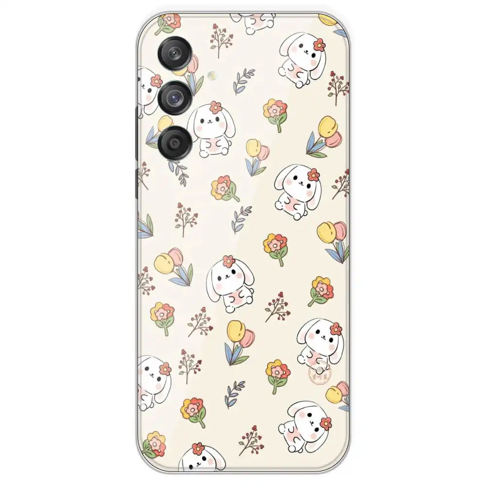 Cute Bunny And Flowers - Printed Silicone Case For Samsung Galaxy M55