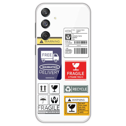 Caution Labels - Clear Printed Silicone Case For Samsung Galaxy M55