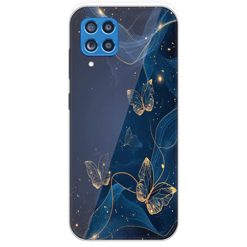 Blue With Gold Butterflies - Printed Silicone Case For Samsung Galaxy M62