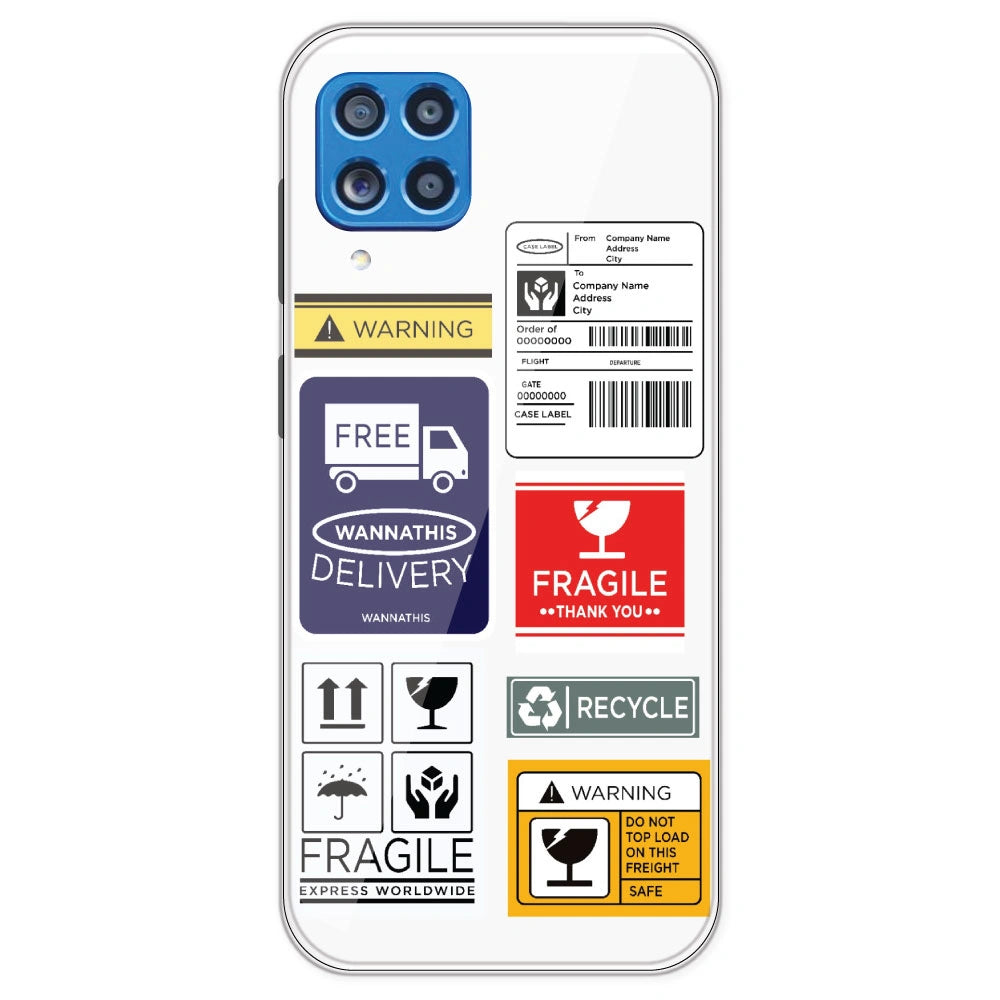 Caution Labels - Clear Printed Silicone Case For Samsung Galaxy M62