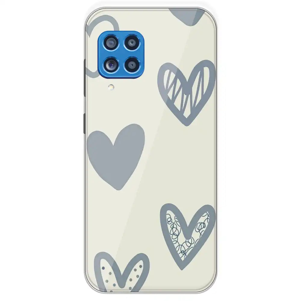 Light Blue Hearts - Printed Silicone Case For Samsung Galaxy M62