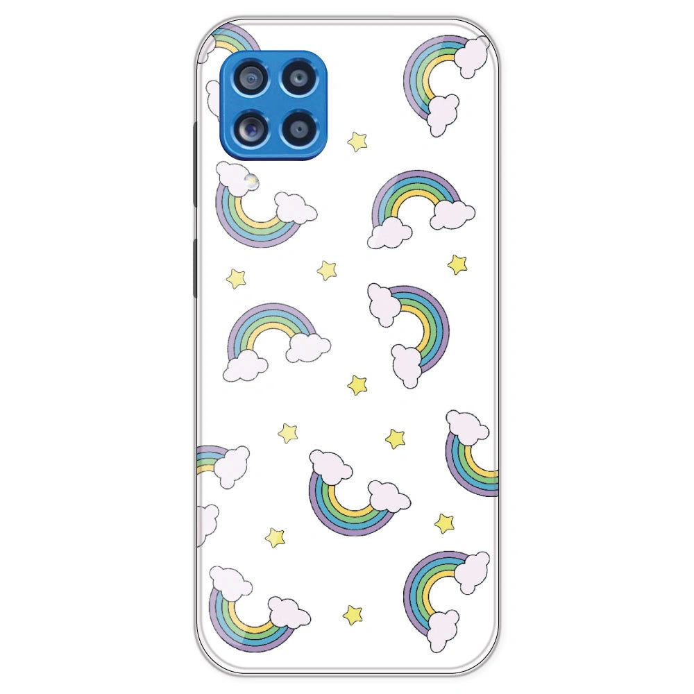 Rainbow With Clouds - Clear Printed Silicone Case For Samsung Galaxy M62