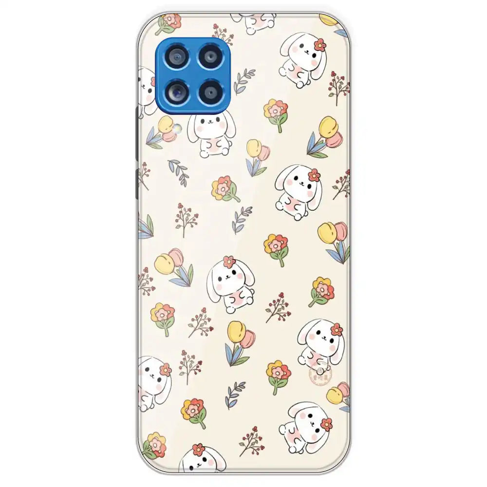 Cute Bunny And Flowers - Printed Silicone Case For Samsung Galaxy M62