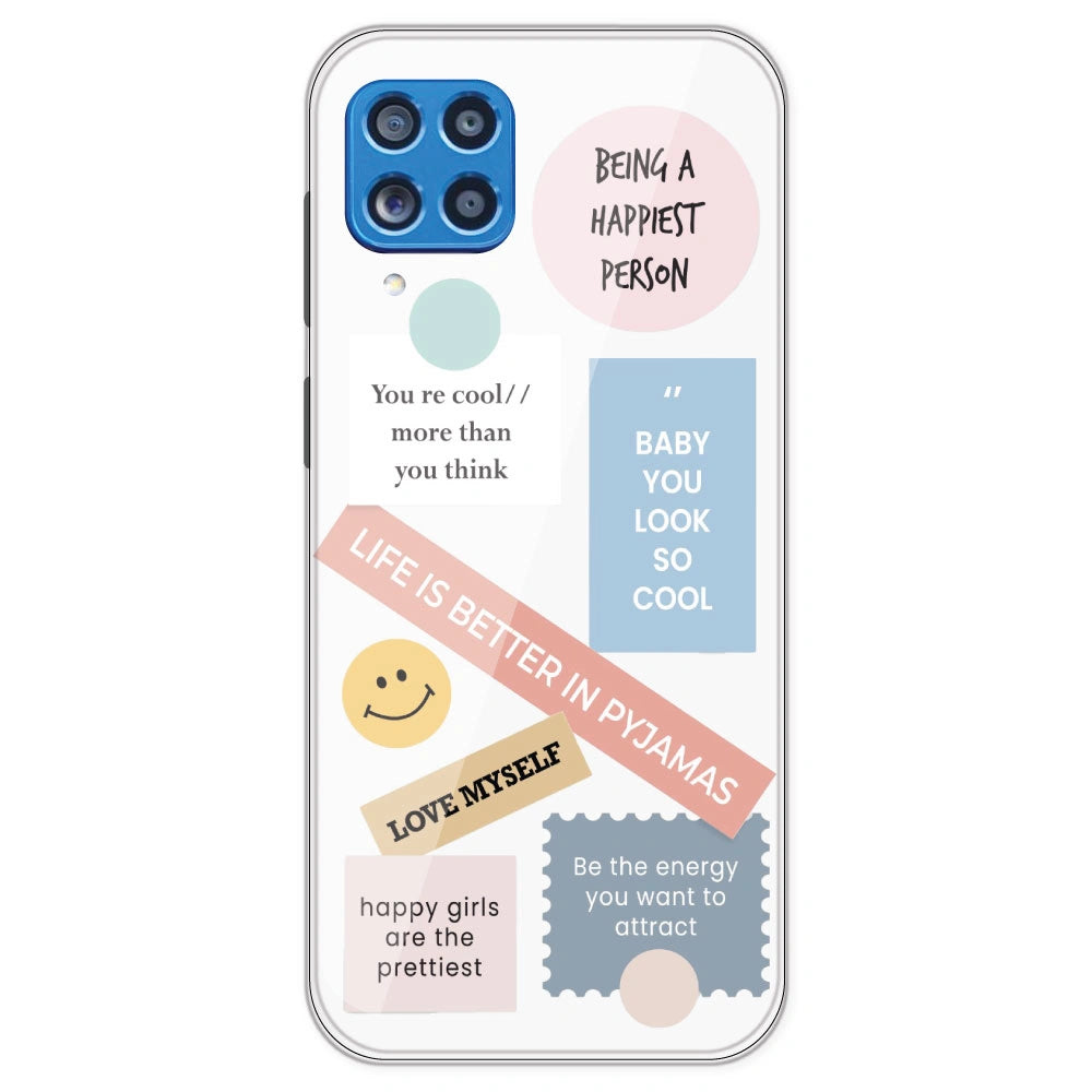 Be Happy - Clear Printed Silicone Case For Samsung Galaxy M62