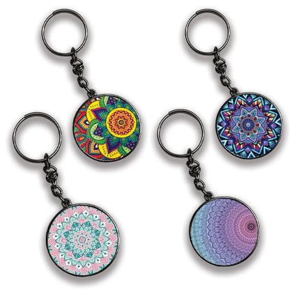 Mandala - A Combo Of 4 Silver Border Keychains
