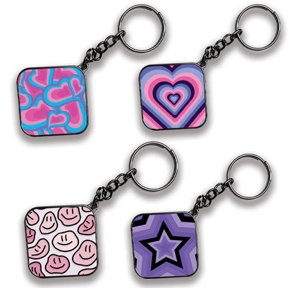 Mix Designs - A Combo Of 4 Silver Border Keychains