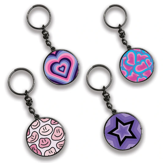 Mix Designs - A Combo Of 4 Silver Border Keychains