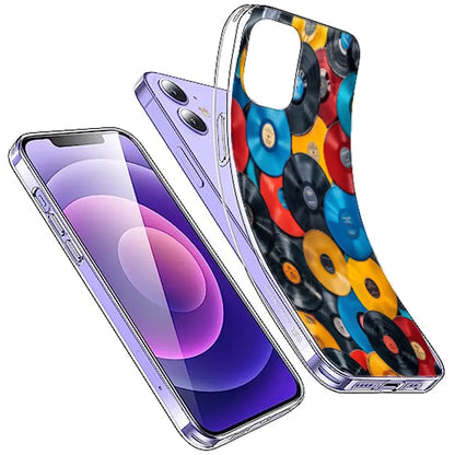 Retro Vinyl Record Pattern - Printed Silicone Case For Apple iPhone Infographic