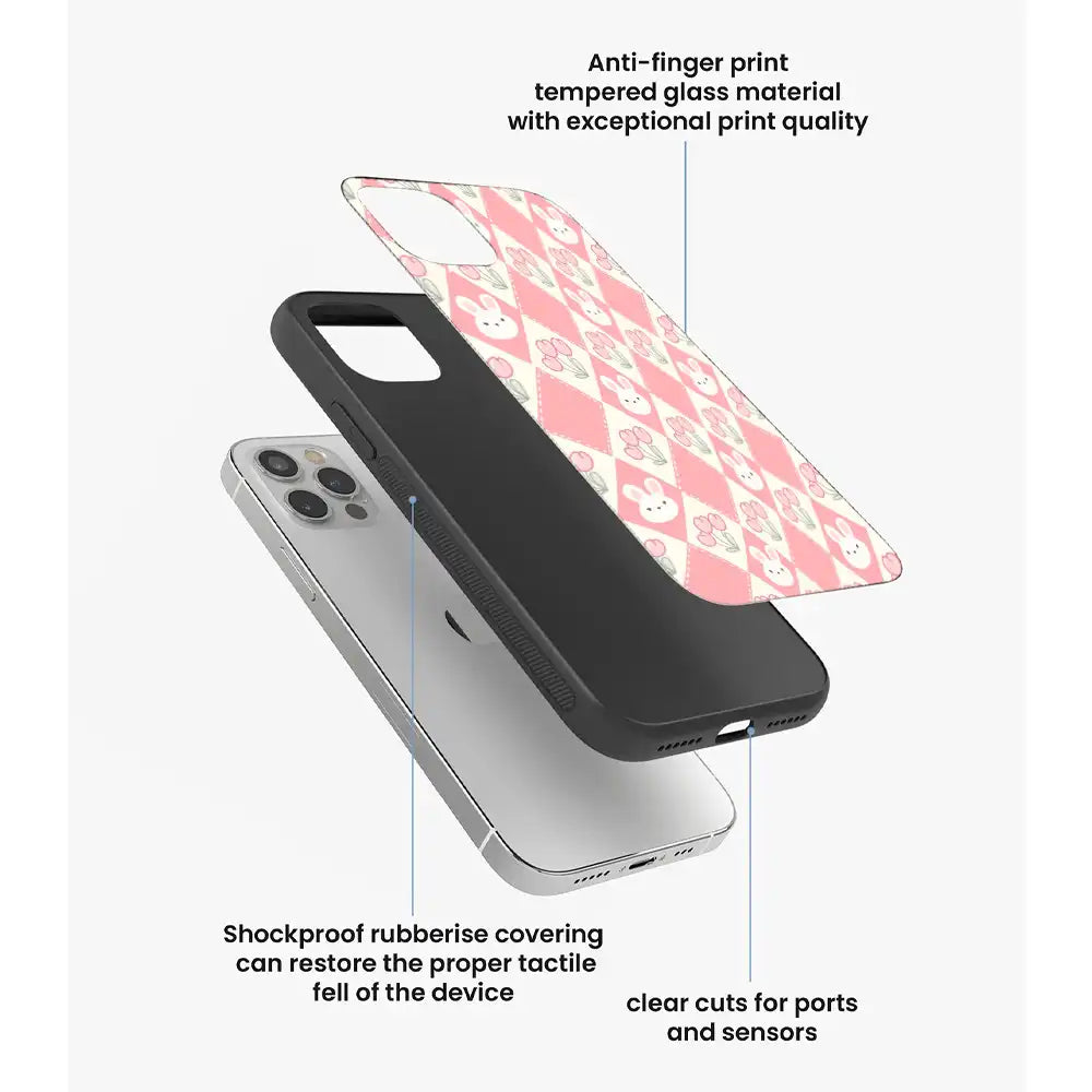 Pink Bunny Argyle - Glass Case For Apple iPhone Infographic