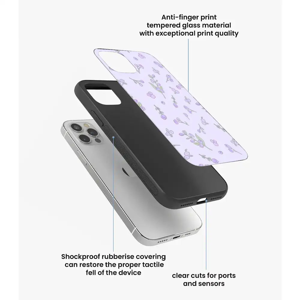 Lavender Floral Ditsy - Glass Case For Apple iPhone Infographic