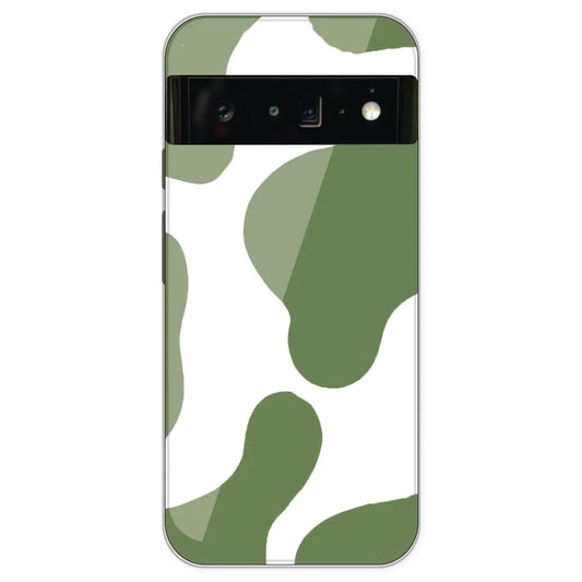 Olive Green Cow Print - Clear Printed Silicone Case For Google Pixel 6 Pro