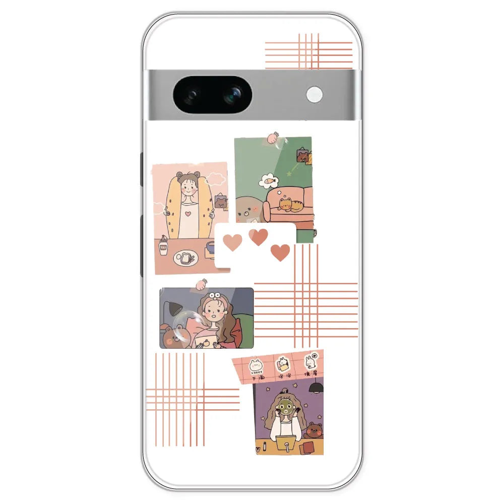 Cute Girl Collage - Clear Printed Silicone Case For Google Pixel 7A